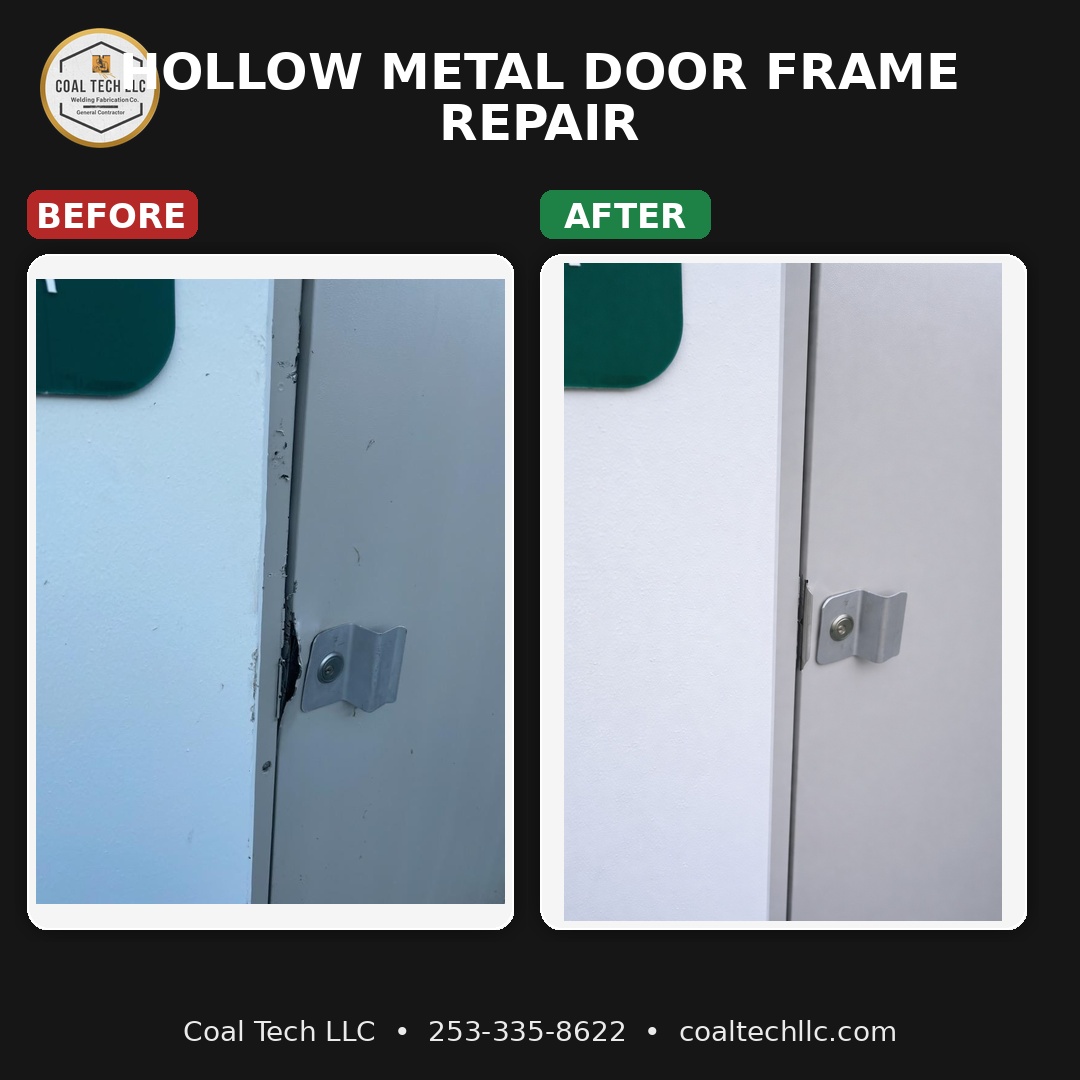 Before and after: Hollow metal door frame repair by Coal Tech LLC