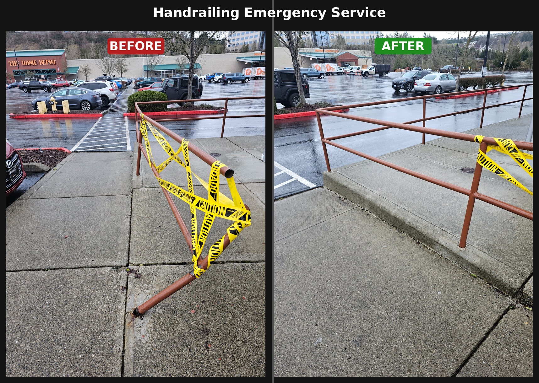 Before and after: Emergency handrail repair Issaquah WA